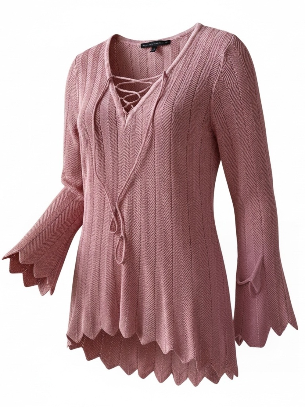 WHBM Pink Herringbone Lace-Up Sweater S